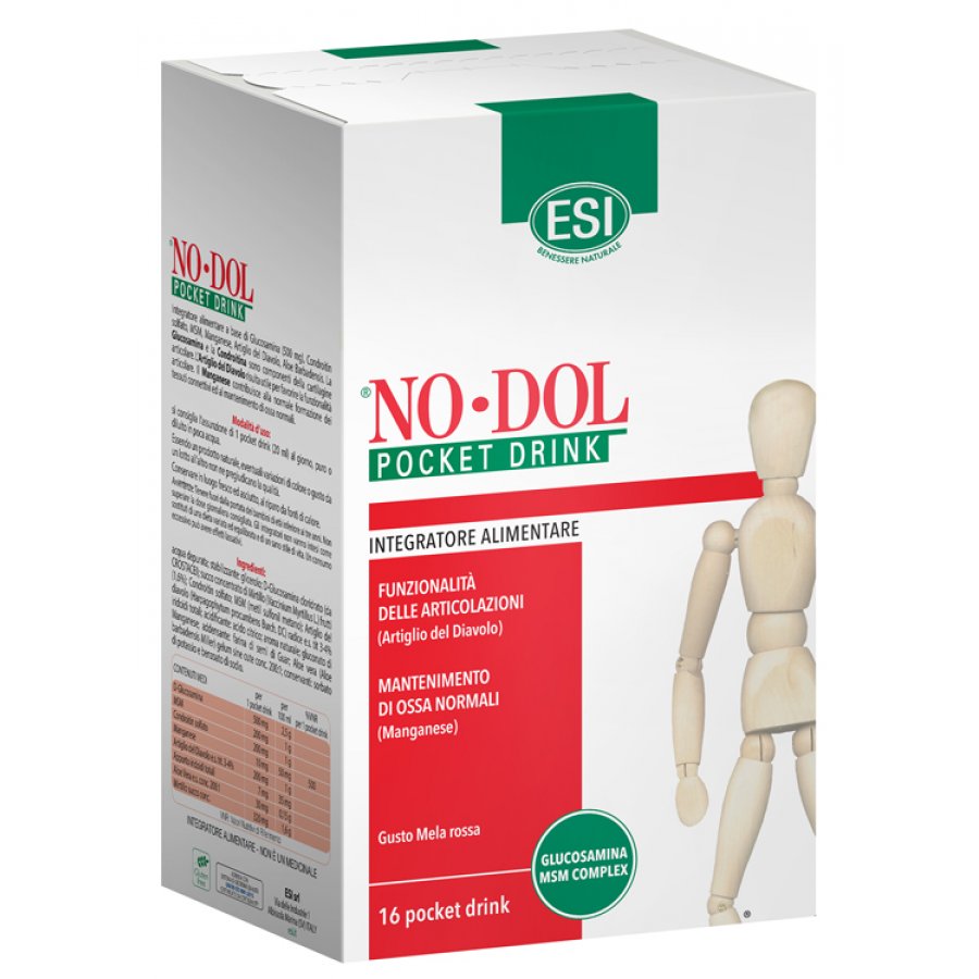 ESI NoDol, Integratore Articolazioni e Ossa, 16 Pocket Drink, Glucosamina, Condroitin, MSM, Artiglio del Diavolo