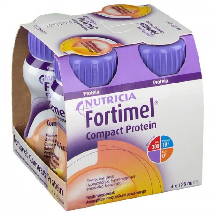 Fortimel Compact Protein Nutricia 4x125ml - Supplemento Alimentare Iperproteico - Gusto pesca/mango
