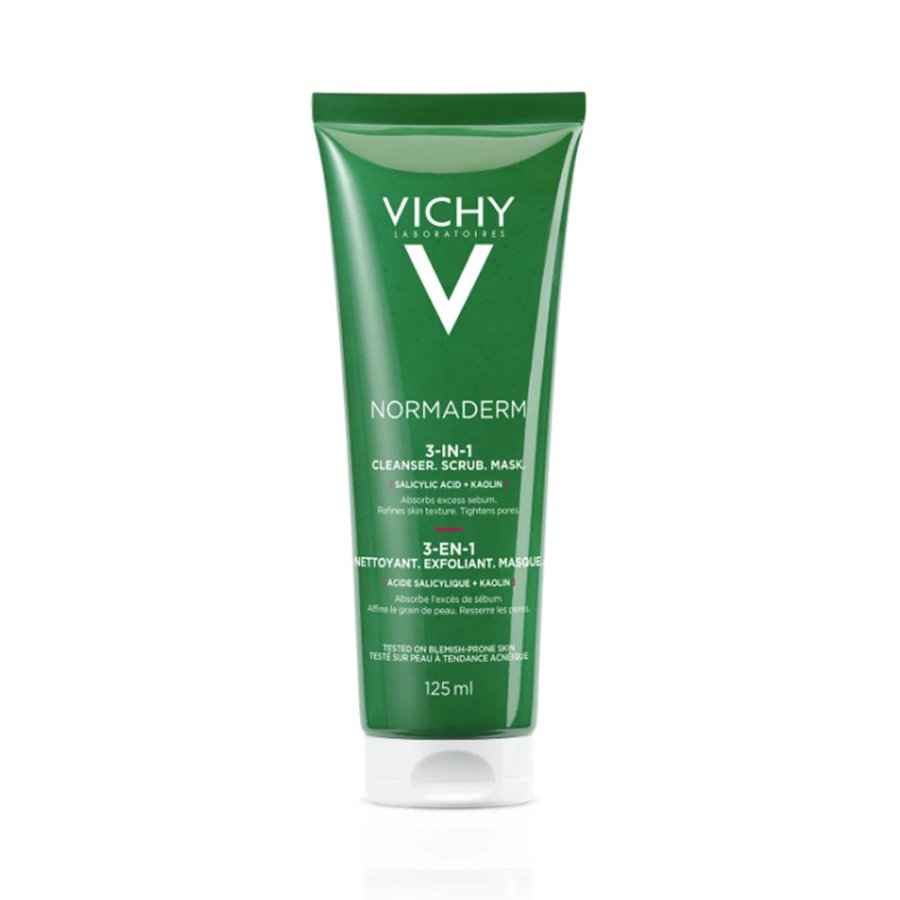 Vichy Normaderm 3 in 1 Esfoliante + Crema Detergente + Maschera, 125 ml