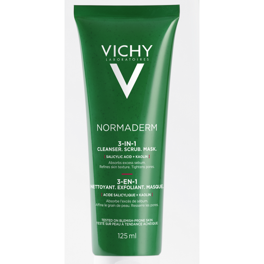 Vichy Normaderm 3 in 1 Esfoliante + Crema Detergente + Maschera 125ml - Trattamento Completo per Pelle con Imperfezioni