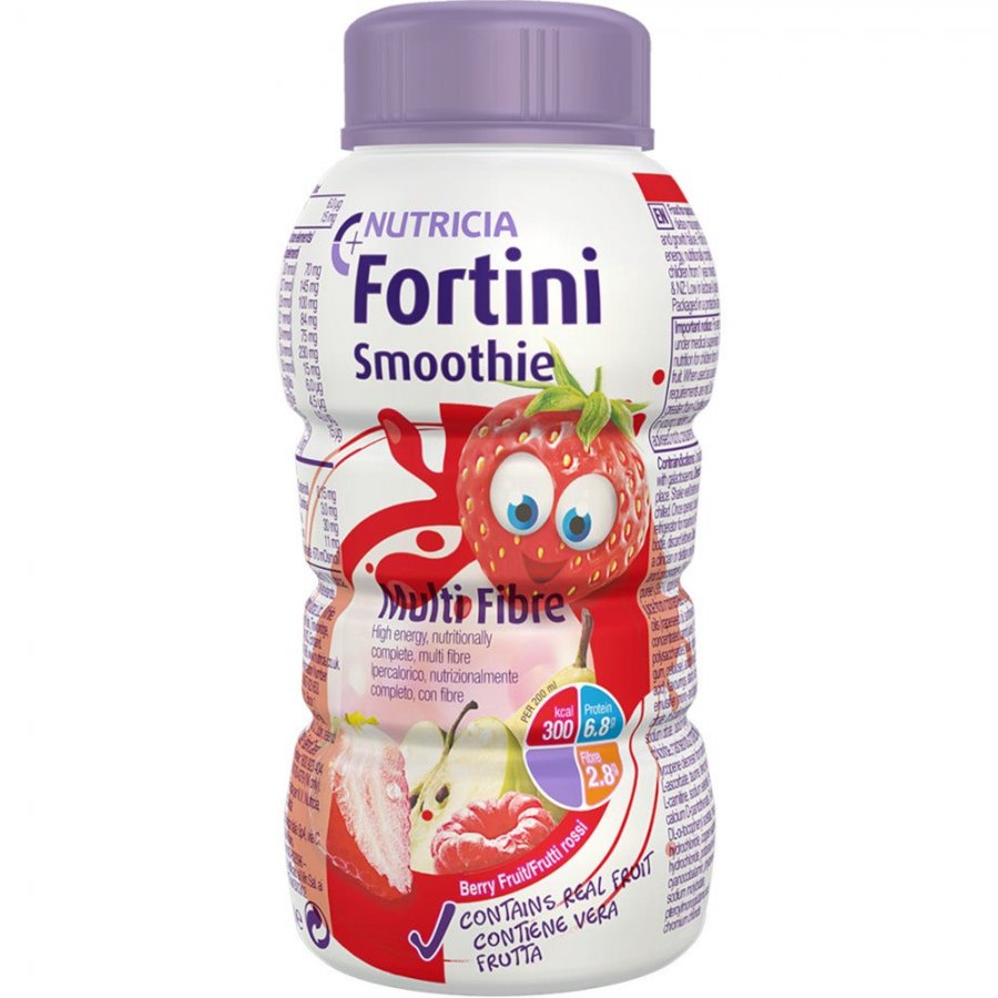 Nutricia Fortini Smoothie Multi Fibre Frutti Rossi 200ML - Integratore Dietetico per Bambini