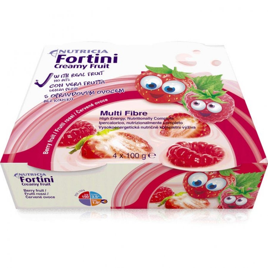 Fortini Creamy Fruit Multi Fibre Integratore Nutrizionale Ai Frutti Rossi 4 x 100g - Supplemento Dietetico per Bambini
