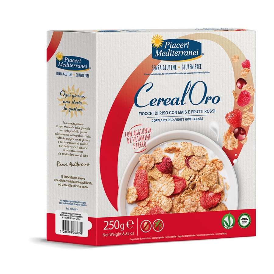 Piaceri Mediterranei Fiocchi di Riso con Mais e Frutti Rossi 250g - Cerealoro Fiocchi di Riso con Frutti Rossi