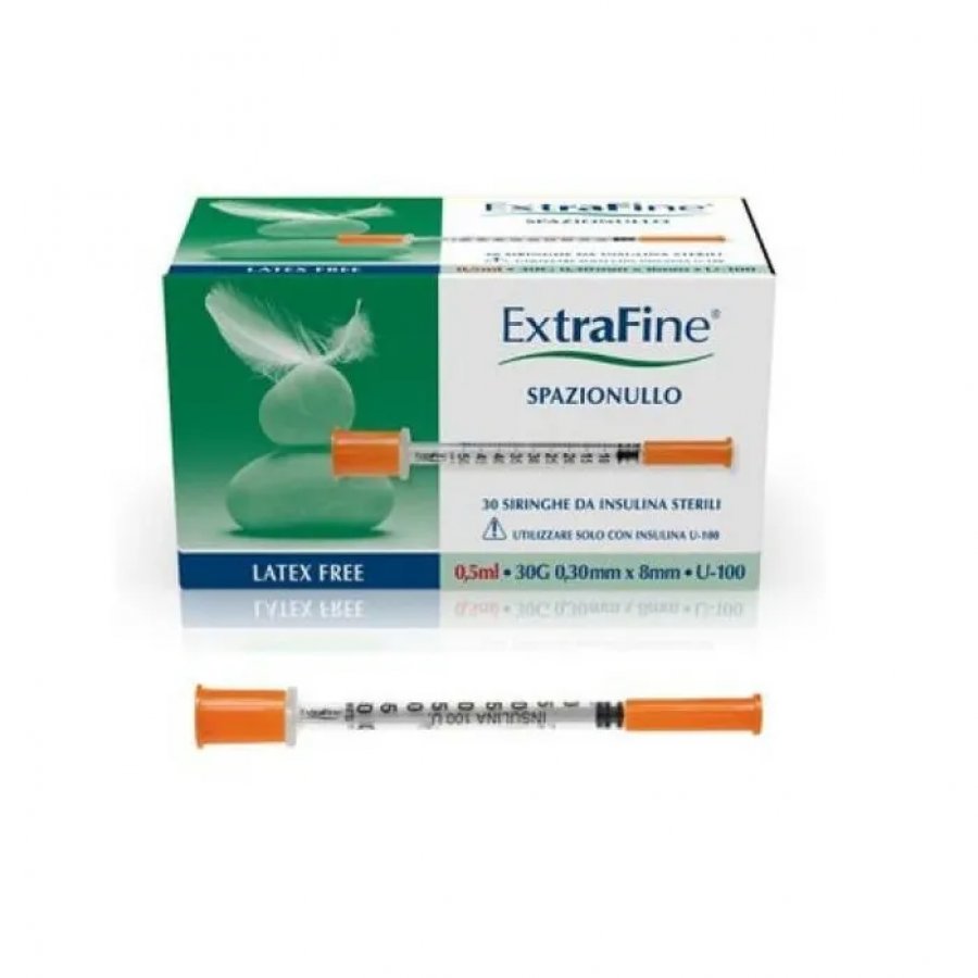 Siringa Insulina Extrafine 0,5ml 100Ui Ago Gauge 30 8mm 30 Pezzi - Siringa Insulina Extrafine