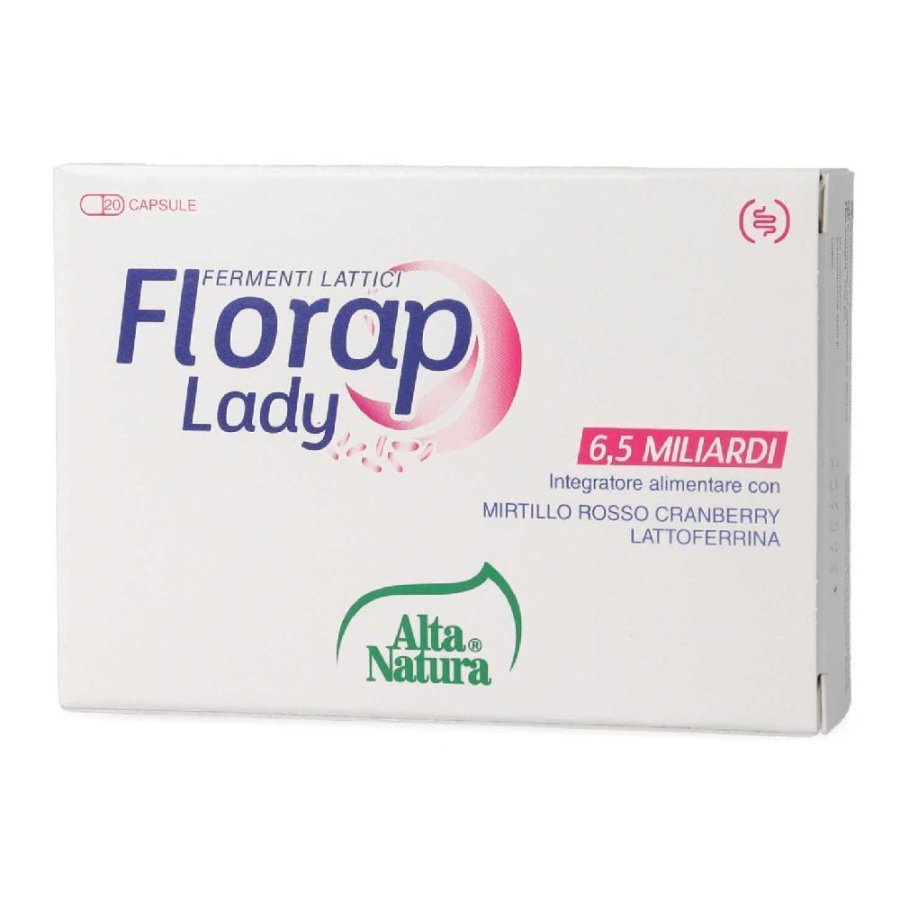 Florap Lady 20 Opercoli da 500mg - Integratore Alimentare di Fermenti Lattici con Cranberry e Lattoferrina