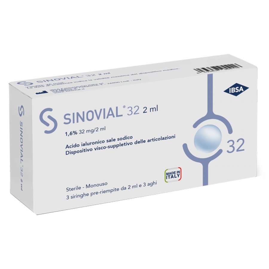 Sinovial 32 Siringa Intra Articolare con Acido Ialuronico 2ml – 3 Pezzi per Dolori Articolari