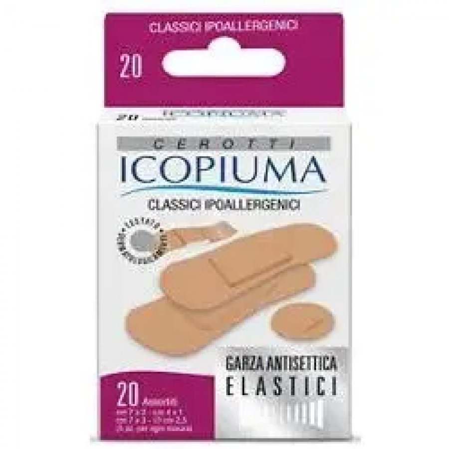 Icopiuma Cerotto Classico Medio 20 Pezzi - Cerotto Ipoallergenico con Garza Antisettica, Dispositivo Medico CE