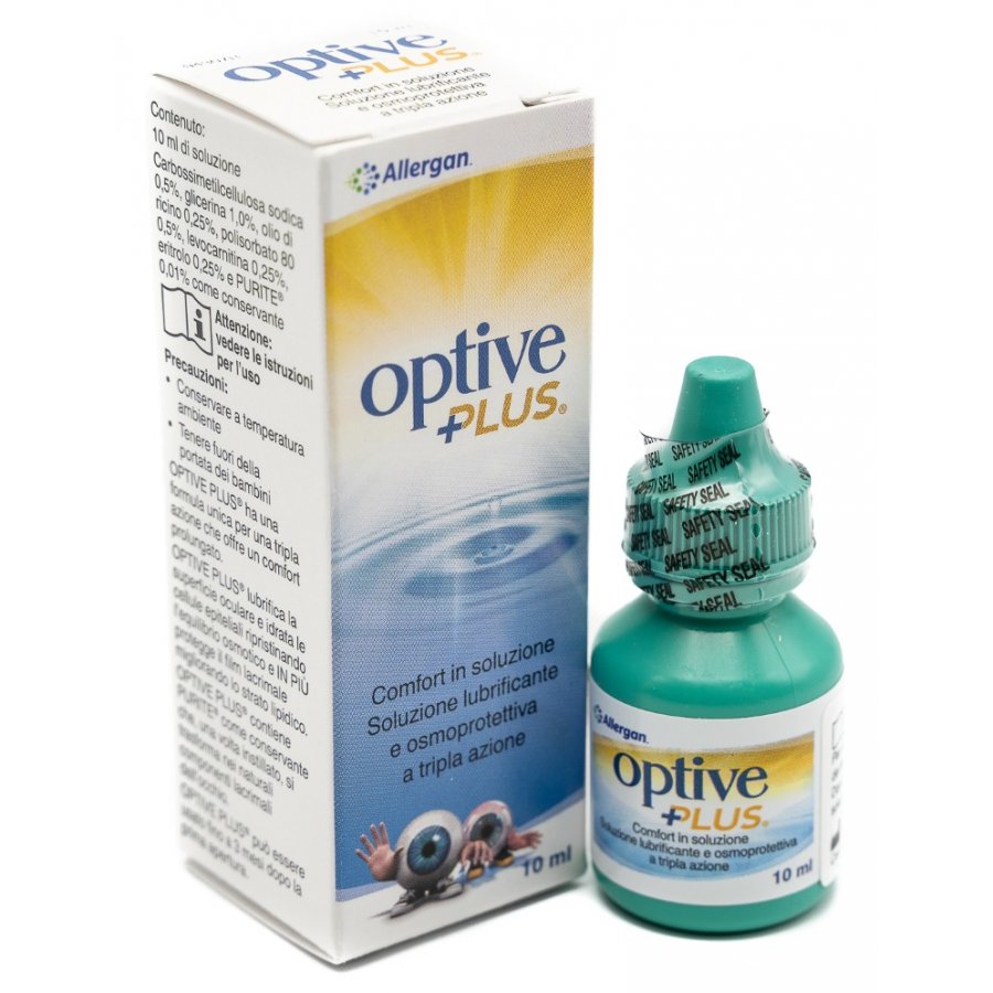 Allergan Optive Plus Soluzione Oftalmica, 10 ml – Dispositivo Medico, Lubrificante Oculare Tripla Azione