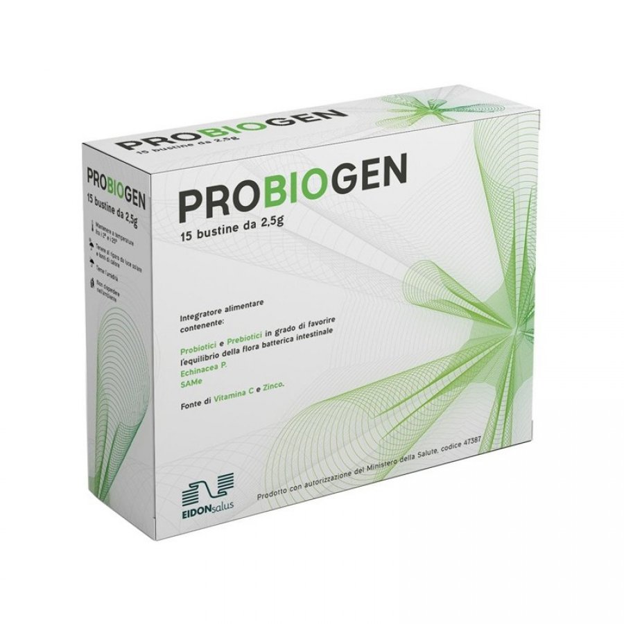 Eidon Salus - Probiogen Integratore con Probiotici, Prebiotici, Echinacea purpurea, Vitamina C e Zinco - 15 Bustine