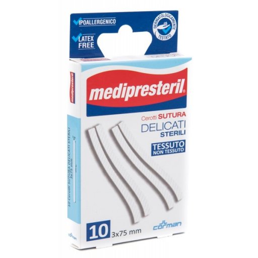 Medipresteril Cerotti Sutura Delicati - 3x75mm, Confezione da 10 Pezzi