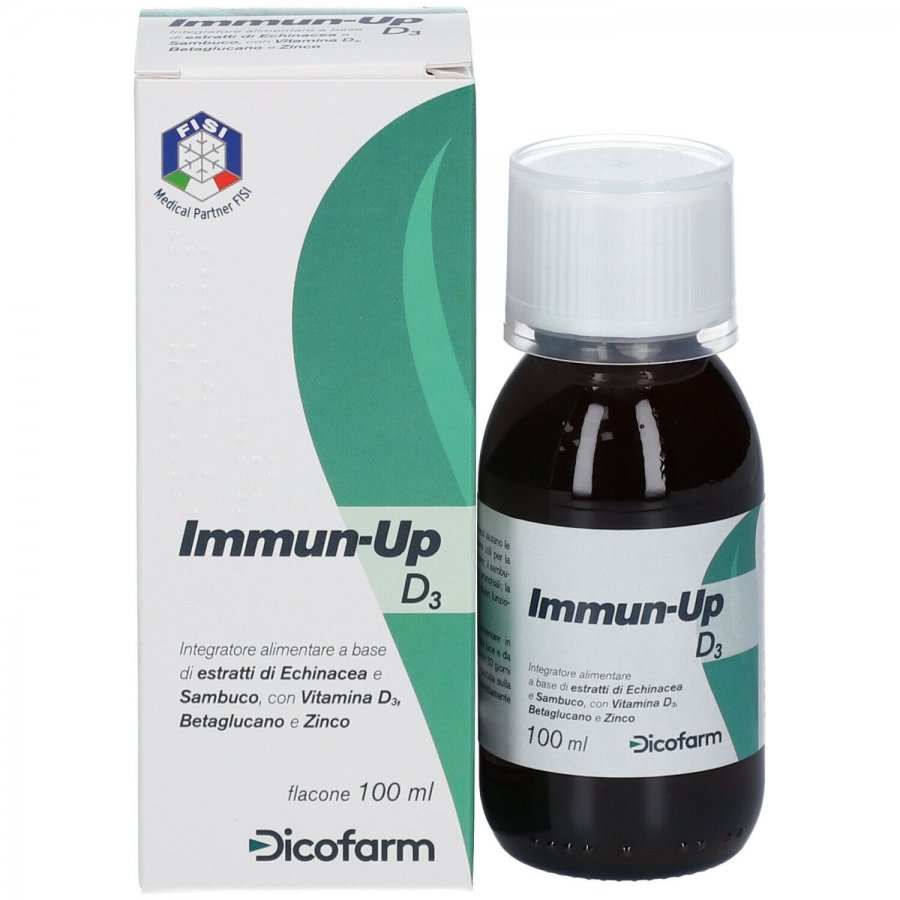 Immun Up D3 Sciroppo 100ml - Integratore Alimentare con Echinacea, Vitamina D3, Betaglucano e Zinco