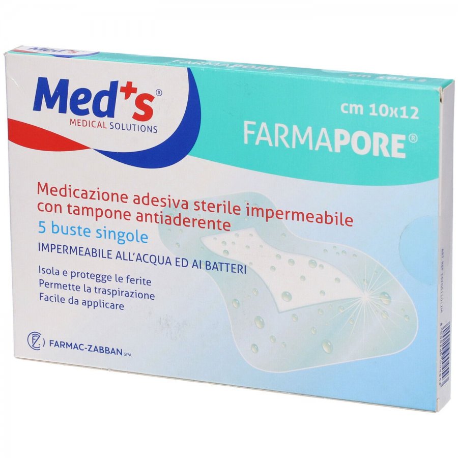 Med's FarmaPore Medicazione Adesiva Sterile Impermeabile 10x12cm 5 Pezzi - Medicazione Antibatterica