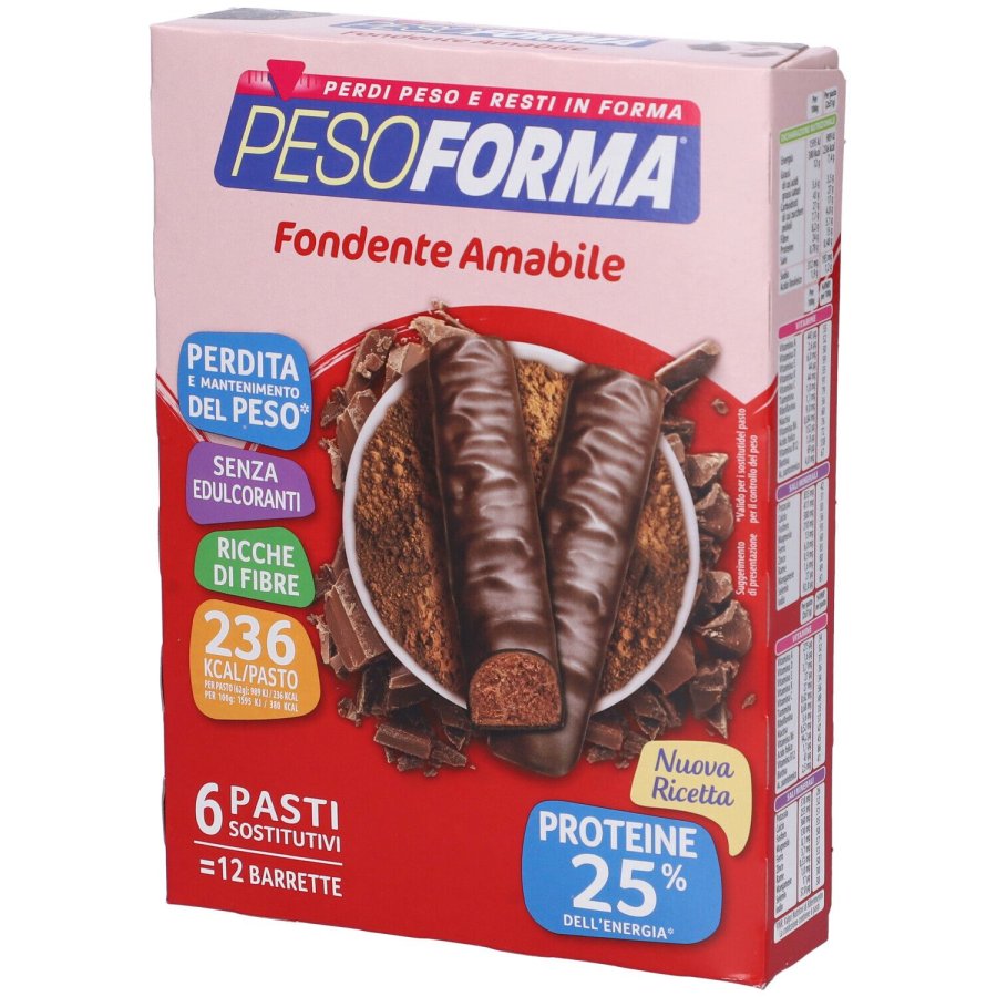 Pesoforma, Barrette Dark Fondente Amabile, 12 pezzi
