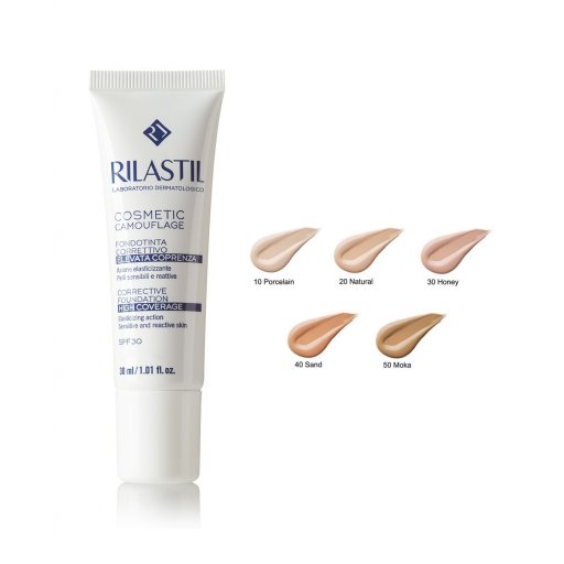 Rilastil Camouflage Fondotinta Fluido 30 Honey 30ml - Fondotinta correttivo, elevata coprenza, senza parabeni, ipoallergenico