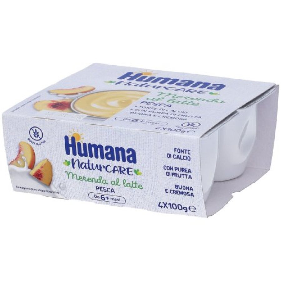 Humana Merenda al Latte Gusto Pesca, 4 x 100 g