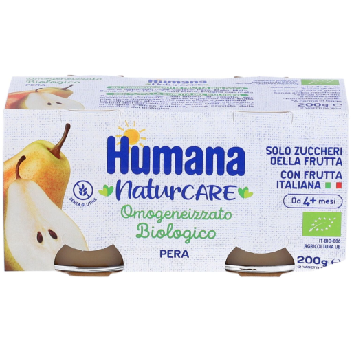Humana Omogeneizzato Biologico Pera 2x100g, Omogeneizzato Frutta, Senza Conservanti, Svezzamento Naturale