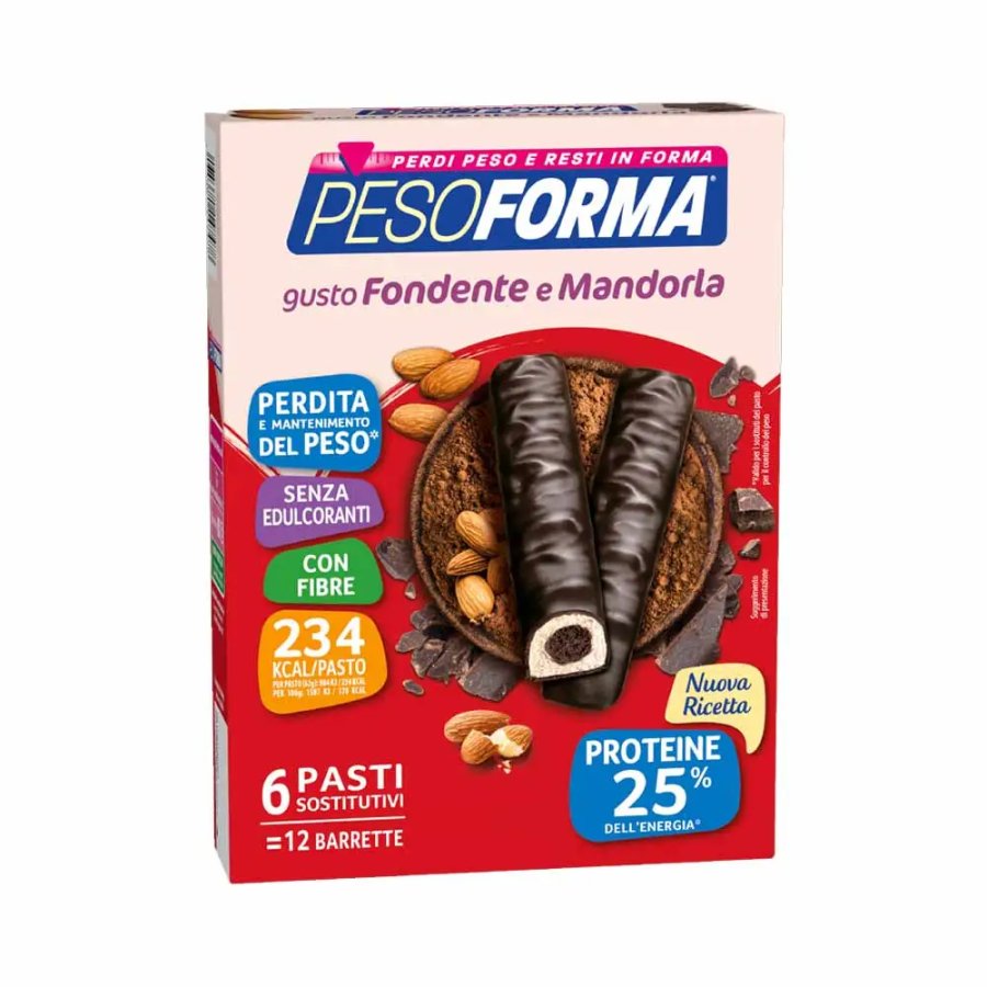 Pesoforma Barrette Cioccolato Fondente e Mandorla, 12 barrette
