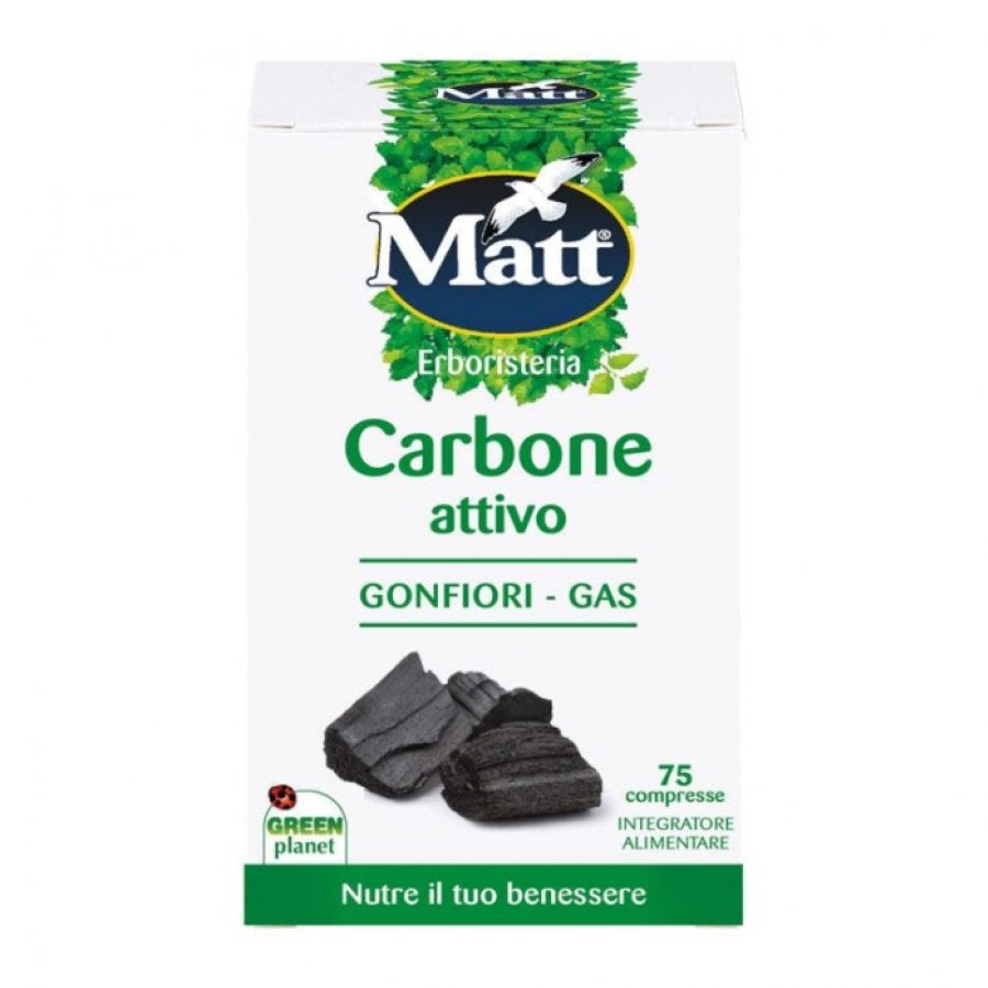 Matt Erboristeria Carbone Attivo 75 Compresse - Integratore Alimentare a Base di Carbone Attivo