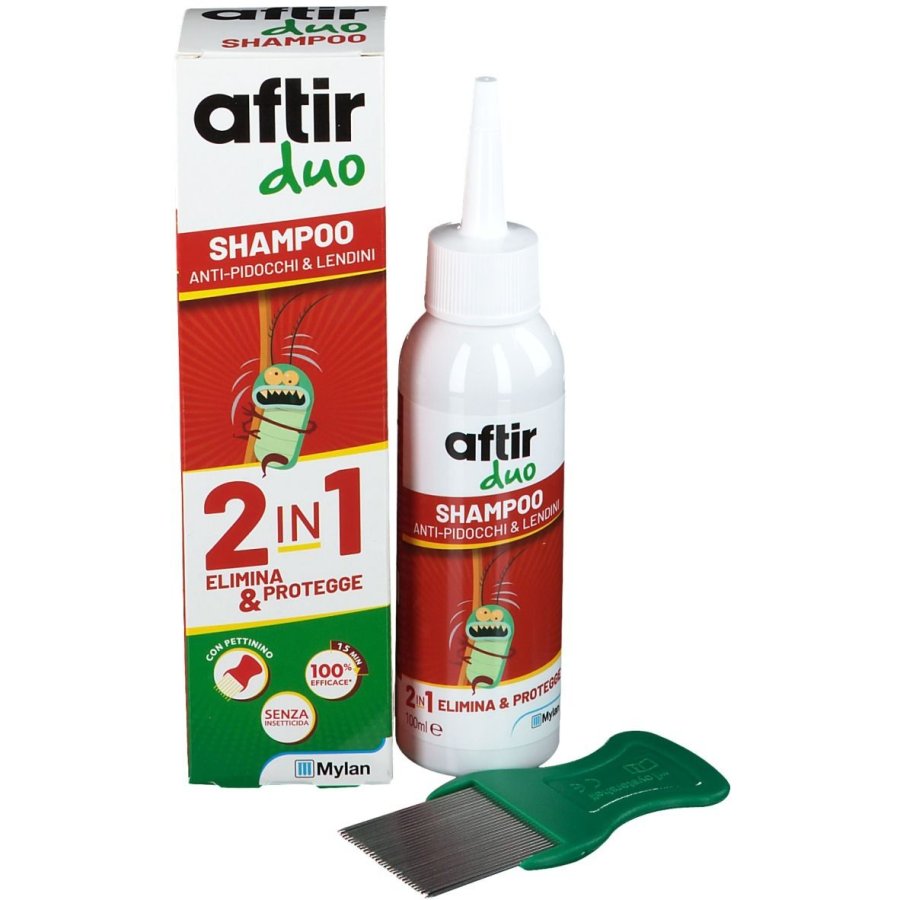 Aftir Duo, Shampoo 2 in 1 Anti-Pidocchi e Lendini con Pettinino, 100 ml