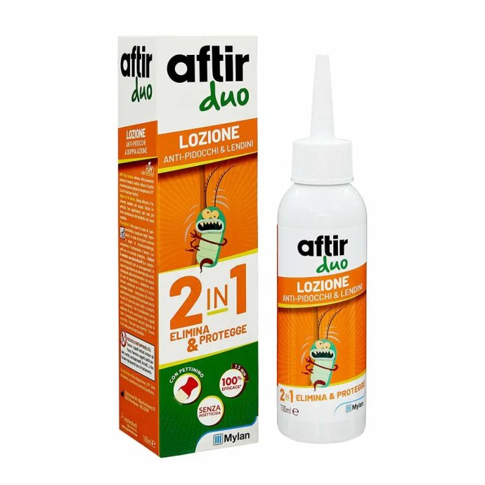 Aftir Duo, Lozione 2 in 1 Anti-Pidocchi e Lendini, 100 ml