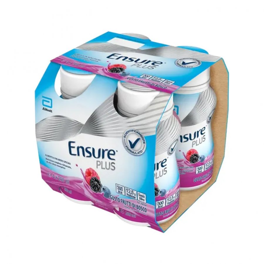 Ensure Plus Bevanda dietetica Gusto Frutti Bosco 4X200 ml - Alimento a fini medici speciali