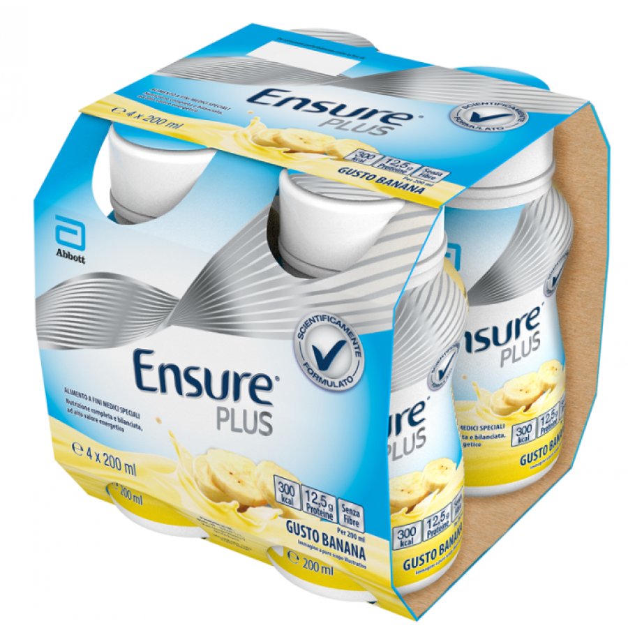 Ensure Plus Bevanda dietetica Gusto Banana 4X200 ml - Alimento a fini medici speciali