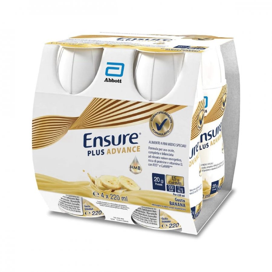 Ensure Plus Advance Bevanda Proteica Gusto Banana 4x220 ml - Supplemento Nutrizionale per Massimizzare la Recupero Muscolare