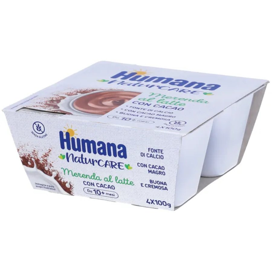 Humana Merenda al Latte con Cacao Magro, 4 x 100 g