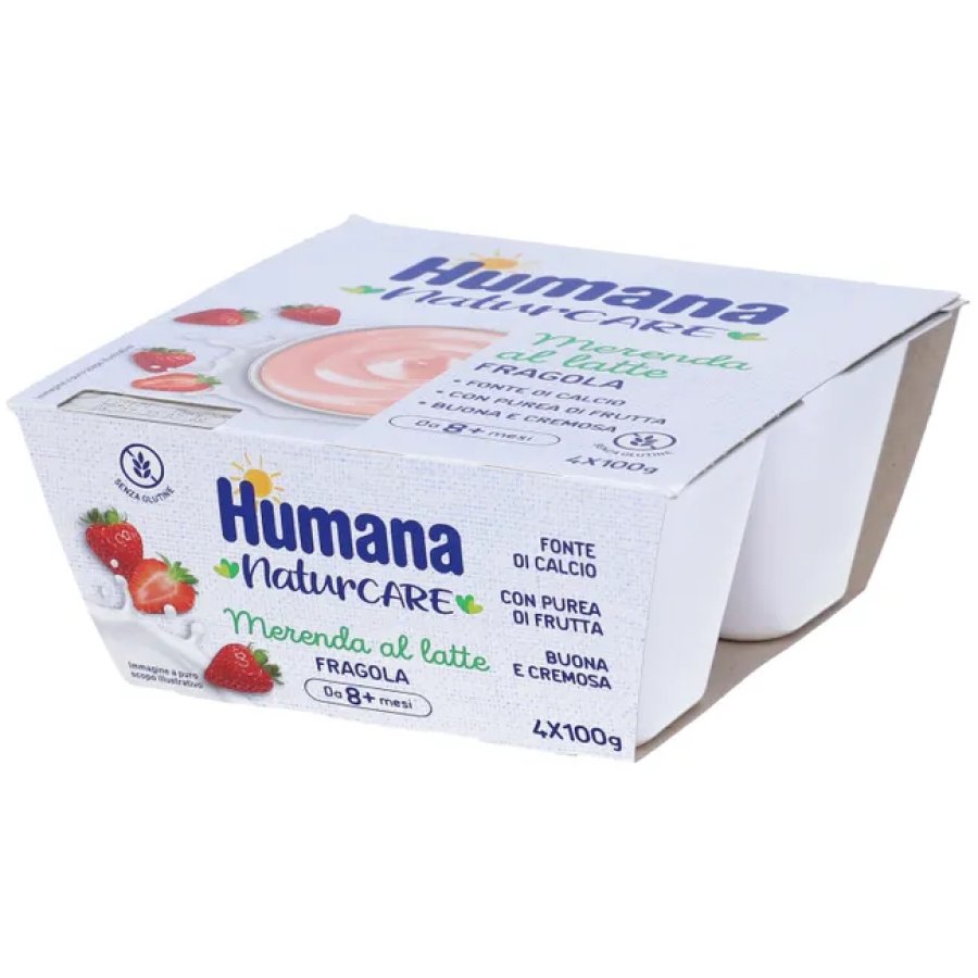 Humana Merenda al Latte Fragola, 4 x 100 g