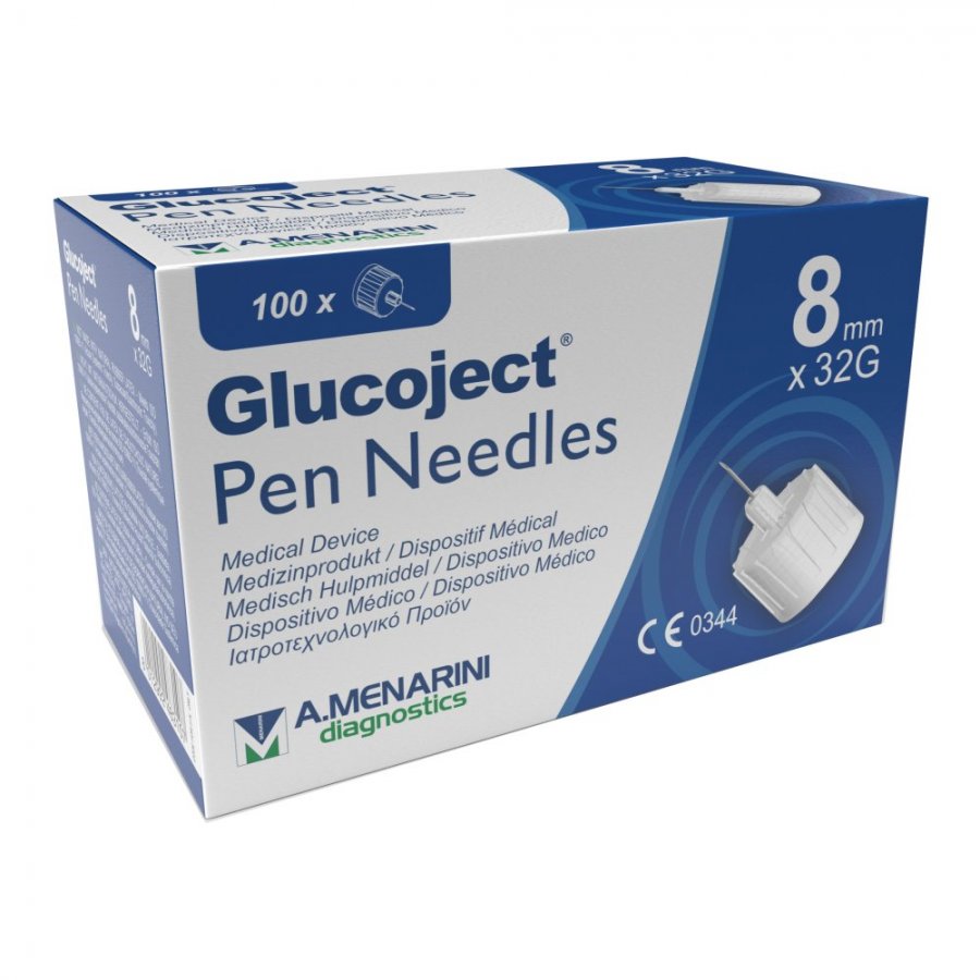 A. Menarini - Pen Needles 32g 8mm 100 Pezzi - Aghi Monouso per Penna da Insulina, Tecnica di Lubrificazione Esclusiva