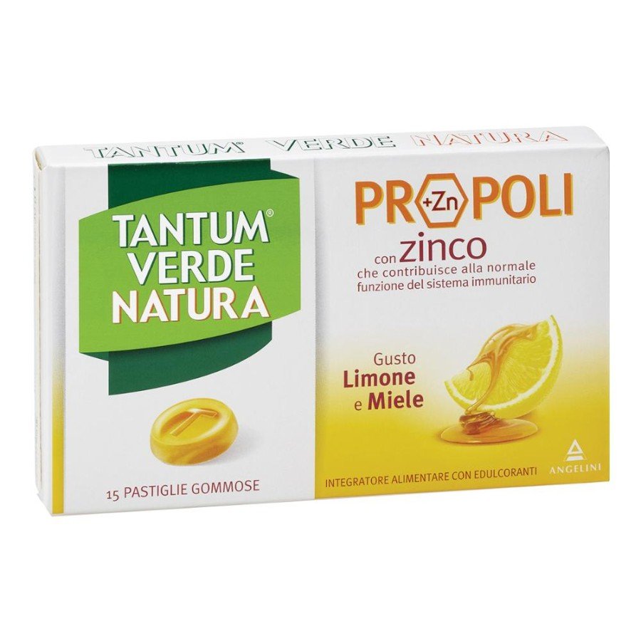 Tantum Verde Natura Propoli con Zinco - 15 Pastiglie Gommose Gusto Limone e Miele