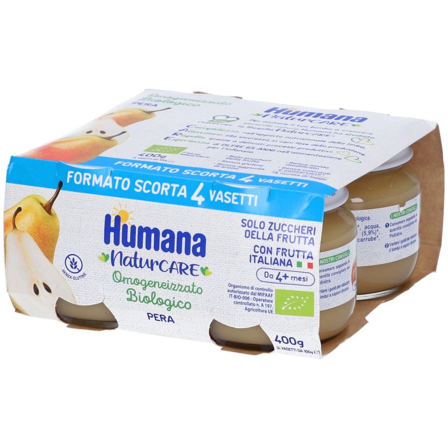 Humana, Omogeneizzato Biologico Pera, 4 x 100 g