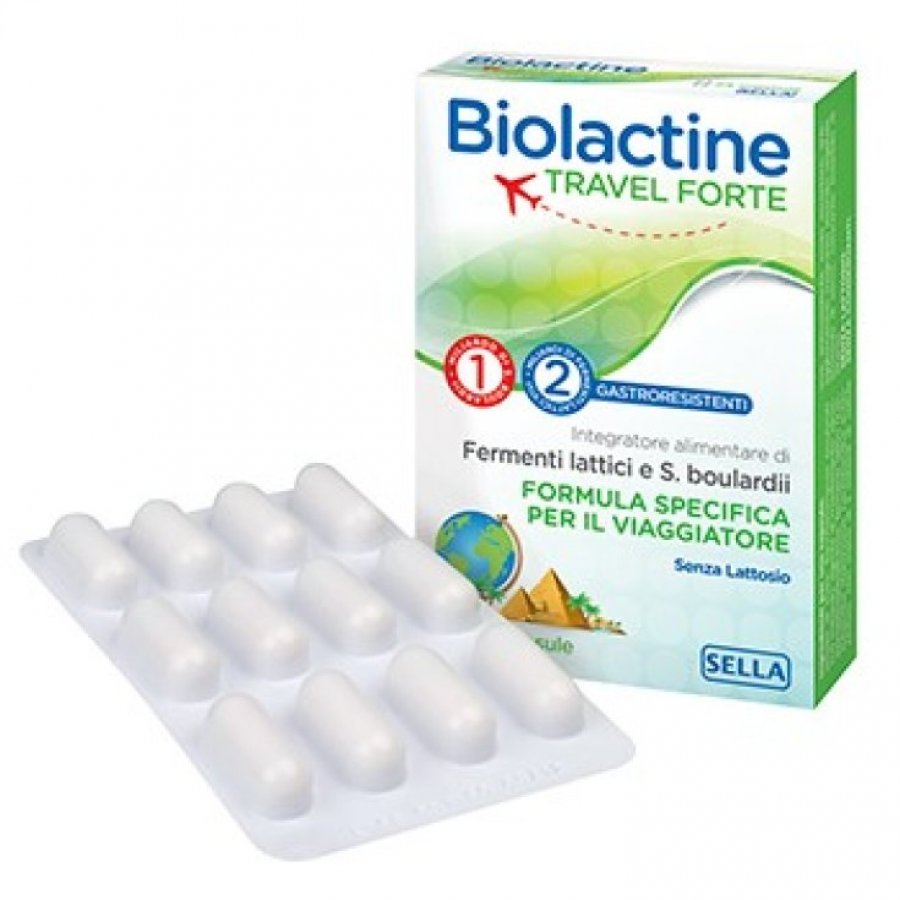 Biolactine Travel Forte 24 Capsule - Integratore Alimentare di Fermenti Lattici Vivi