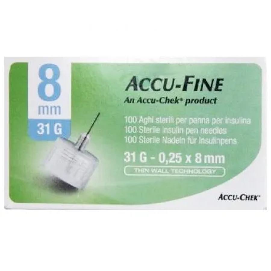 Accu Fine Aghi Sterili Per Penna Insulina G31 8mm 100 Pezzi
