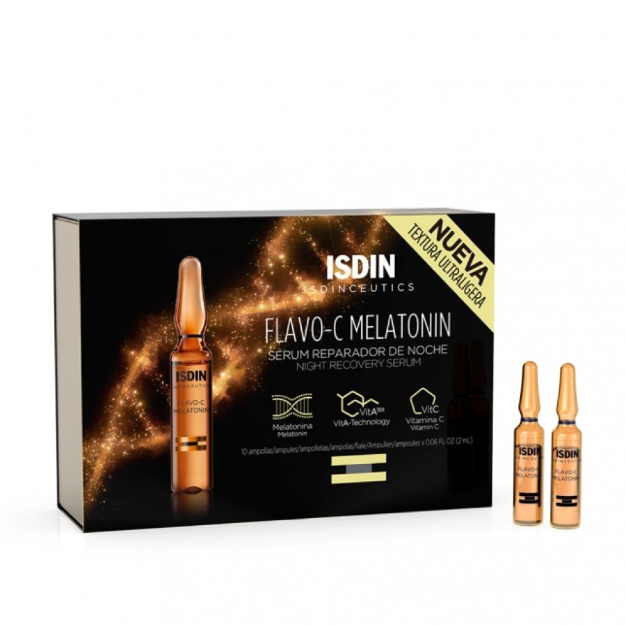 ISDIN, Isdinceutics Flavo C Melatonin Siero Viso Riparatore Notte, 10 Fiale