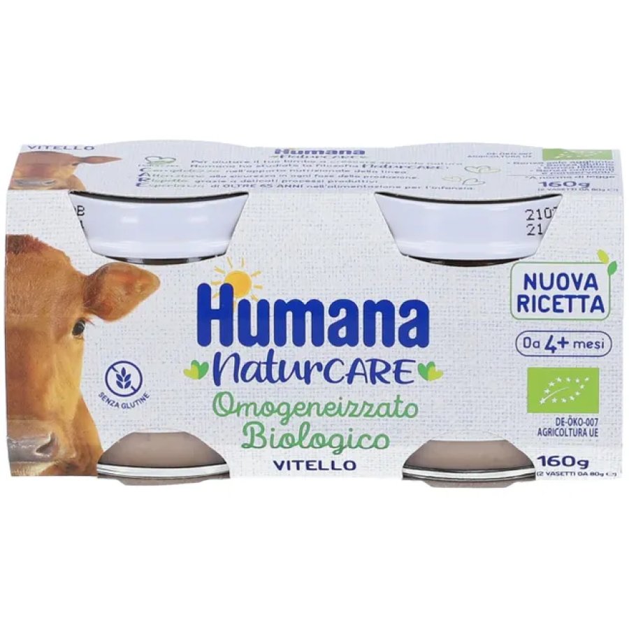 Humana, Omogeneizzato con Carne di Vitello Biologico, 2 x 80 g