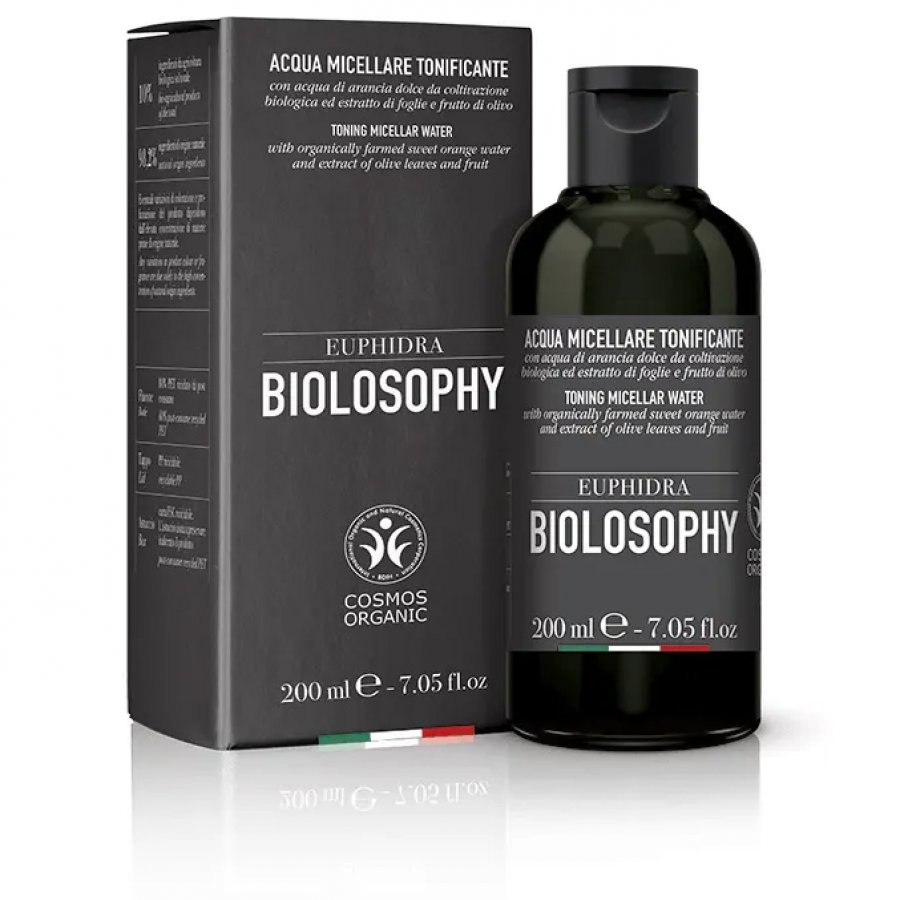 Euphidra Biolosophy Acqua Micellare 200ml - Detergente Viso con Acqua di Arancia Dolce e Estratti di Olivo