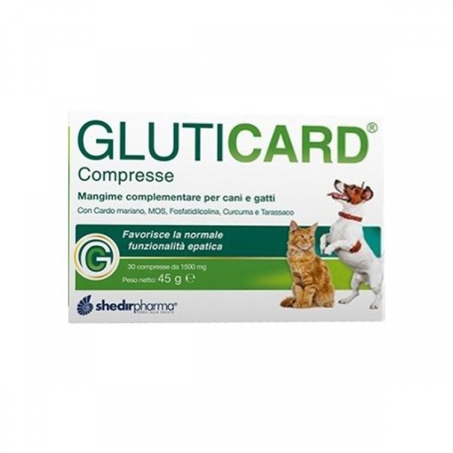 Gluticard Mangime Complementare per Cani e Gatti - 30 Compresse, Supporto Cardiaco e Antiossidante