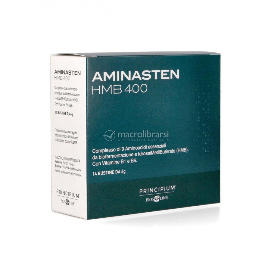 Principium Aminasten HMB 400 14 Bustine da 6g - Integratore di Aminoacidi Essenziali con HMB e Vitamine B1 e B6