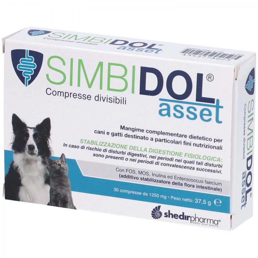Simbidol Asset Mangime Complementare per Cani e Gatti 30 Compresse Divisibili - Integratore Naturale per il Benessere Digestivo