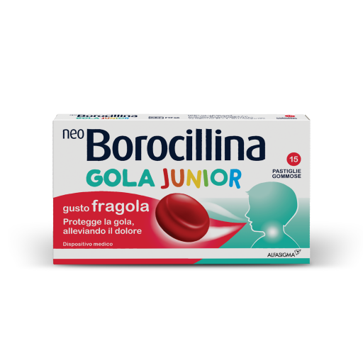 Neoborocillina - Gola Junior 15 Pastiglie Gusto Fragola - Rimedio Dolore Gola per Bambini