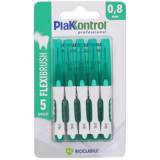 Plakkontrol FlexiBrush 0,8mm, Scovolino Interdentale, 5 Pezzi, Manico Ergonomico, Igiene Orale