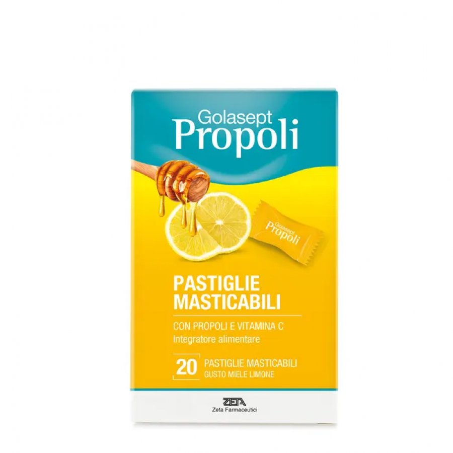 Golasept Propoli Gusto Miele e Limone 20 Compresse - Pastiglie Masticabili per il Benessere della Gola