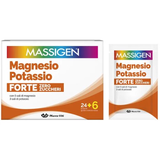  MASSIGEN, Magnesio e Potassio Forte Zero Zuccheri, 30 Bustine