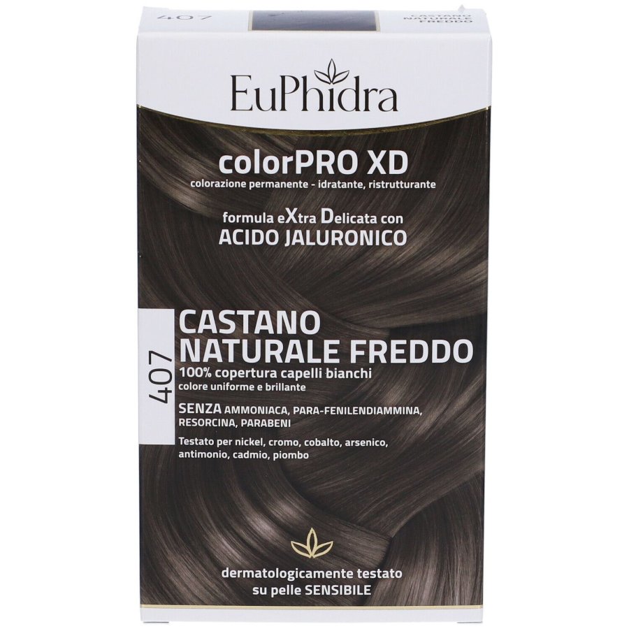 EuPhidra ColorPro XD, Colorazione Permanente 407 Castano Naturale Freddo, Kit Completo