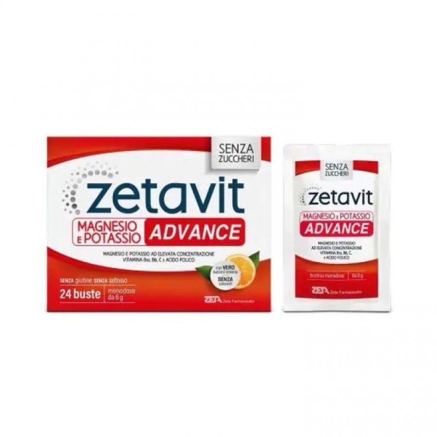Zetavit Magnesio e Potassio Advance 24 Buste da 6g Gusto Arancia, Integratore per il Benessere Muscolare