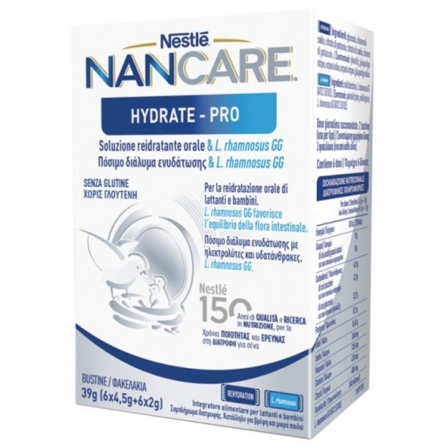 Nestlé Nancare Hydrate Pro 6x4,5g + 6x2g Bustine - Integratore Elettrolitico per l'Idratazione e il Benessere