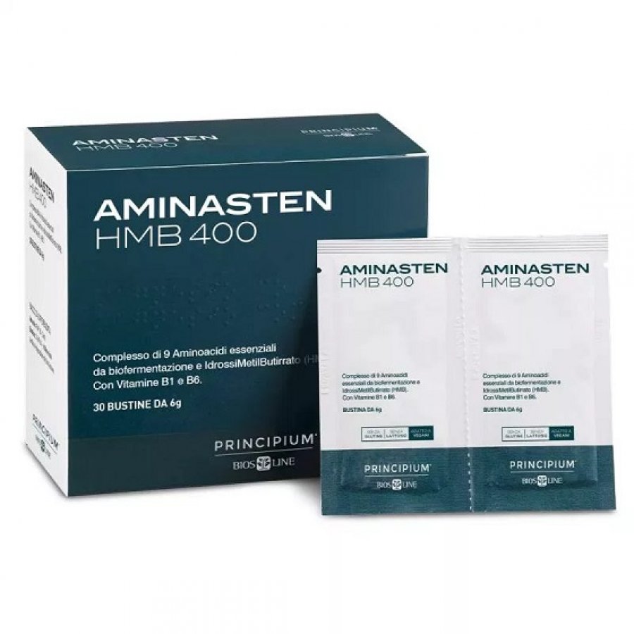 Principium Aminasten HMB 400 30 Bustine da 6g - Integratore di Aminoacidi Essenziali con HMB e Vitamine B1 e B6