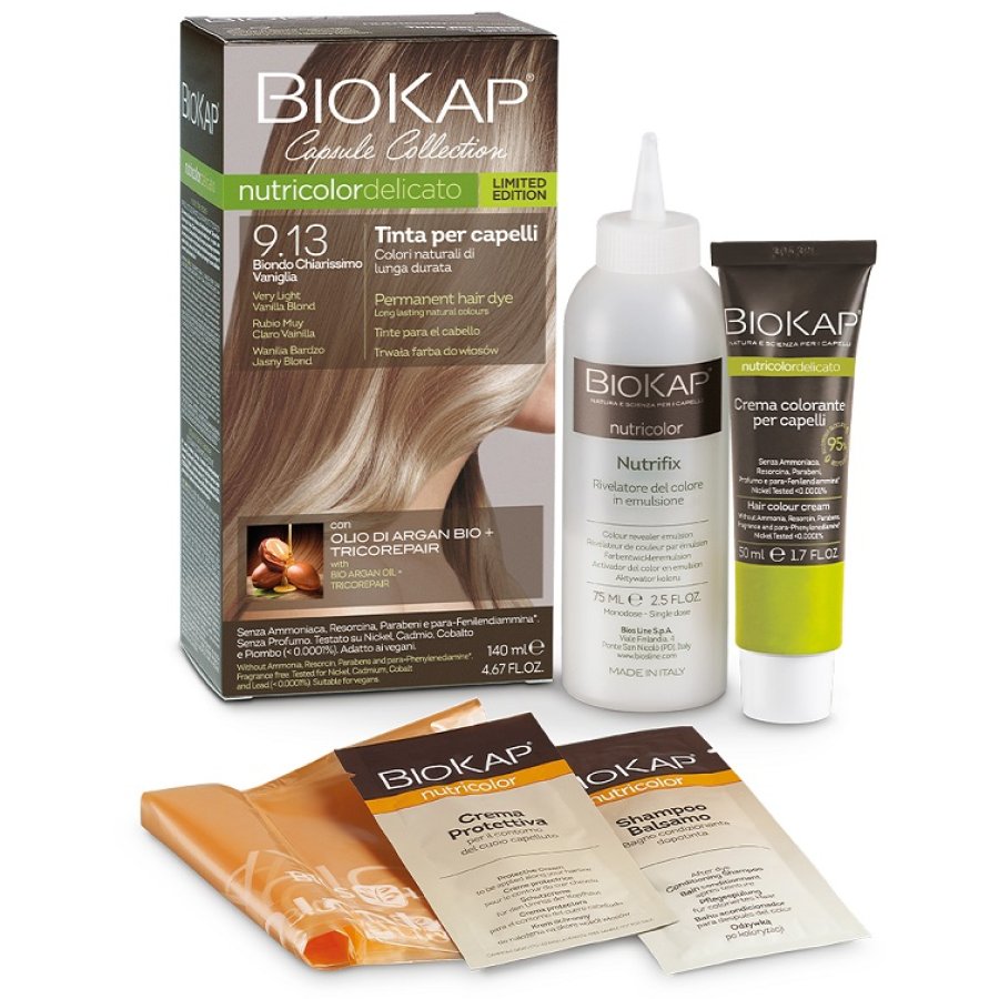 Biokap Nutricolor Delicato Tinta Capelli, Kit Monodose con Tricorepair, Crema Colorante 50 ml + Rivelatore 75 ml Biokap Nutricolor Delicato Tinta Capelli, Kit Monodose con Tricorepair, Crema Colorante 50 ml + Rivelatore 75 ml