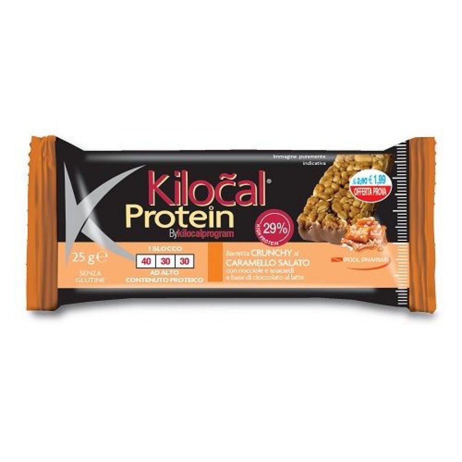 Kilocal Protein Barretta Crunchy Gusto Caramello Salato 25g - Barretta Proteica al Caramello Salato